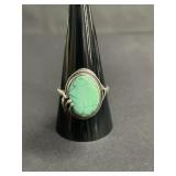 Vintage sterling silver ring with teal green