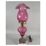 Fenton style cranberry glass thumbprint table lamp