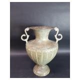 Brass verdigris vase with scroll handles