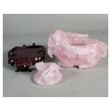 Chinese hand carved rose quartz foo dog incense