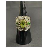 Sterling silver filigree ring with green