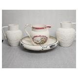Antique Minton porcelain, Spode pink pitcher