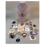 Vintage costume jewelry lockets & brooches