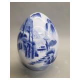 Hand painted blue and white porcelain egg