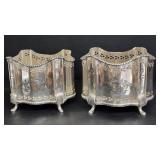 Pair of vintage silver-plated footed cachepots /