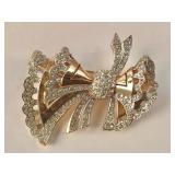 Vintage faux-diamond bow-motif brooch
