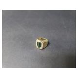 14k gold, diamond and green semi-precious stine