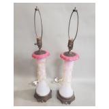 Pair of Victorian hand blown pink glass table