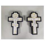 Pair of silver plate Russian orthodox wall crosses