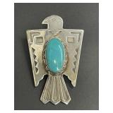 Sterling silver turquoise Thunderbird bolo tie