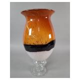 Hand blown art glass pedestal vase