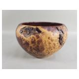 Hand turned burl wood bowl signed Robert Hazard