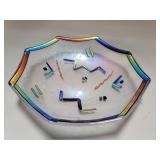 Vintage multicolored fused glass octagonal dish