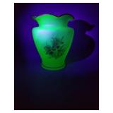 Green uranium glass painted vase