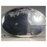 Vintage unframed oval etched mirror