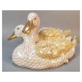 Herend 'Pair of Ducks' porcelain figurine 24k
