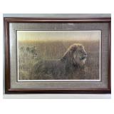 Pencil signed Robert Bateman "Lions in the Grass"