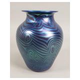 Signed vintage iridescent art glass vase