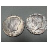 Pair of 1964 Kennedy silver half dollar coins