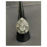 Sterling silver ring with pear-cut CZ and