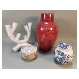 Group of stoneware, ceramic vase, jar and