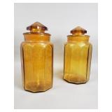 Vintage paeled amber glass canister jars
