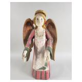 Vintage hand painted carved wood angel figurine