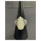 Sterling silver pear-shaped cabochon ring with