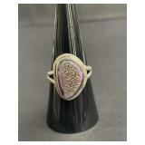 Sterling silver ring with pink druzy
