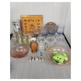 Vintage glassware, pink bowls, iris vase