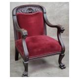 Vintage mahogany upholstered throne chair with