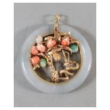 14k gold, jade, coral Chinese scenic garden