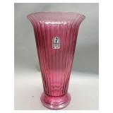Pilgrim cranberry glass vase original label