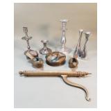Group of aluminum, brass & pewter candlesticks