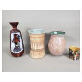 Group of vintage studio pottery leather-wrapped