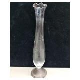 Sterling weighted etched glass vase