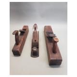 Three antique wood and iron jack planes