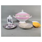 Group of porcelain and pottery bowls, plates,