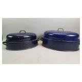 Pair of vintage navy blue enameled oval