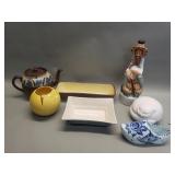 Group of vintage pottery, teapot, trinket box