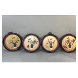 4 vintage Chinese jade and coral shadow box wall