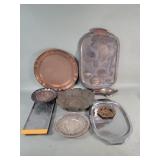 Group vintage silver plate and copper serving