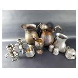 Box of silver plate and pewter vase, pitcher,