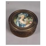 Victorian style spelter powder box with glass