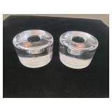 Pair of Orrefors crystal candleholders