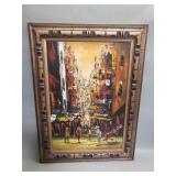 Mid-century impasto oil of street scape Hong K