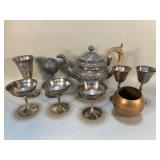Group of silver plate goblets, teapot, trophy,