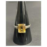 Sterling silver ring with emerald-cut citrine