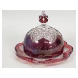 Vintage ruby stained cut crystal cover dish