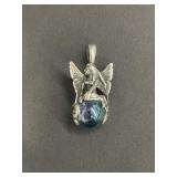 Sterling silver fairy pendant with iridescent blue